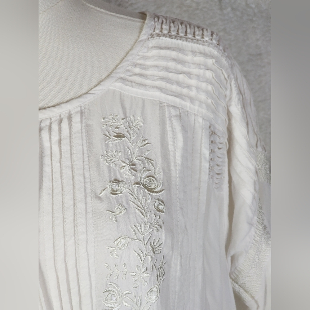 Tasha Polizzi White Embroidered Pintuck Lace Boho Tunic Blouse S - Picture 12 of 15